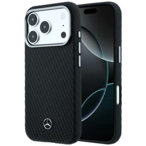Dėklas Mercedes Leather Semi Wrap Wood Effect MagSafe skirtas iPhone 18 Pro Max / 17 Pro Max black