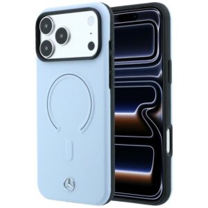 Dėklas Mercedes Leather 3D MagSafe skirtas Apple iPhone 18 Pro Max / 17 Pro Max mėlynos spalvos