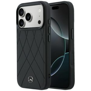 Dėklas Mercedes Leather Crossed Lines MagSafe skirtas iPhone 18 Pro /17 Pro black
