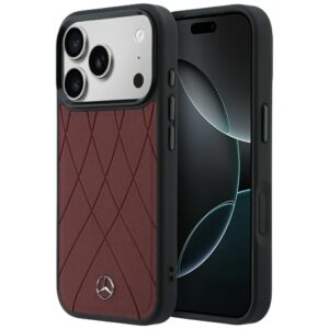 Dėklas Mercedes Leather Crossed Lines MagSafe skirtas iPhone 18 Pro Max / 17 Pro Max burgundy