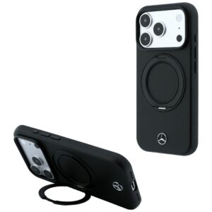 Dėklas Mercedes Leather with Ring Stand MagSafe skirtas Apple iPhone 18 Pro Max / 17 Pro Max / 17 Pro Max juodos spalvos