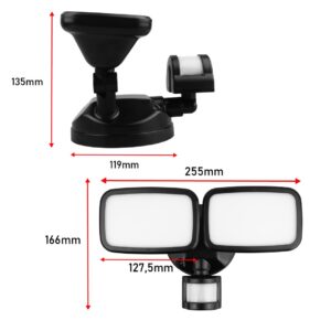 Maclean LED sieninis šviestuvas, su PIR jutikliu, 20 W, 1500 lm, IP65, neutraliai balta 4000 K, juoda, MCE524 B