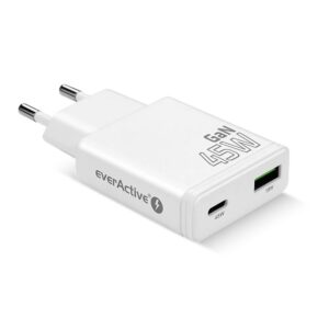 EVERACTIVE GaN tinklo įkroviklis 1× USB-C, 1× USB Quick Charge 3.0 45 W PD, baltas - Image 2