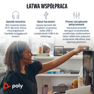HP Poly „Poly Blackwire 3220“ stereofoninės juodos ausinės su „USB-C“ jungtimi ir „USB-C/A“ adapteriu (didelis kiekis) - Image 2