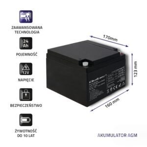 Qoltec 53036 AGM akumuliatorius | 12 V | 24Ah | maks. 360A - Image 3