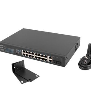 Lanberg RSFE-16P-2C-250 tinklo komutatorius Ne-valdomas Gigabit Ethernet (10/100/1000) Maitinimas per Eternetą (PoE) 1U Juoda - Image 3