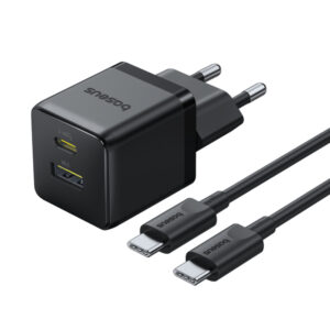 Sieninis įkroviklis Palm 30W USB + USB-C QC3.0 PD3.0 su USB-C kabeliu 1m, juodas