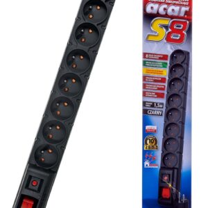 ACAR S8 elektros tinklo ilgintuvas 1,5 m 8 AC išvestis(ys / čių) Vidaus Juoda - Image 1
