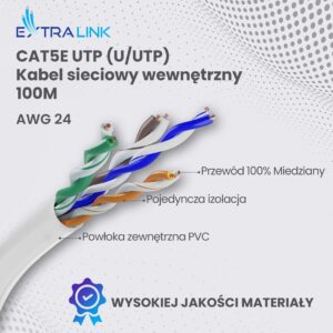Extralink CAT5E UTP (U/UTP) V2 INDOOR TWISTED PAIR 100M tinklo kabelis Pilka U/UTP (UTP) - Image 3
