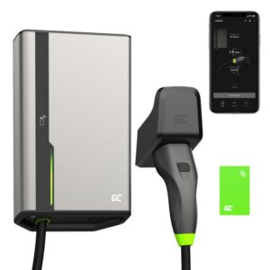 Green Cell GC EVGC021B2275 - Wallbox, 3,6 - 22 KW, 7,5 m, NFC Pilka Aliuminis Siena Įmontuotas ekranas LED - Image 1