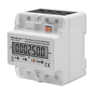 Qoltec 50900 Trifazis elektroninis energijos suvartojimo matuoklis | 400V | LCD | 4P | DIN bėgis