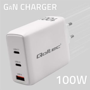 Qoltec 51826 GaN 100W įkroviklis| 5-20V | 1,5-5A | 2 x USB-C PD | 1x USB QC 3.0 - Image 3