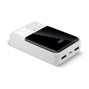 Išorinė baterija 10 000 mAh, 2× USB, 1× USB-C 22,5 W, QC4+, LCD ekranas, balta - Image 2