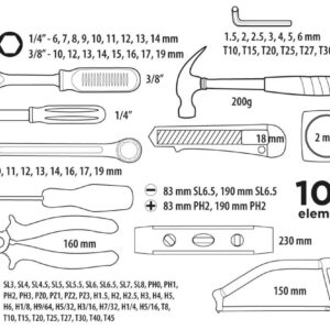 Top Tools įrankių rinkinys 1/4", 3/8", 100 vnt. - Image 2
