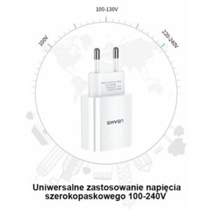 USAMS Wall Charger 1xUSB T18 2.1A (only head) white Fast Charging CC075TC01 - Image 2