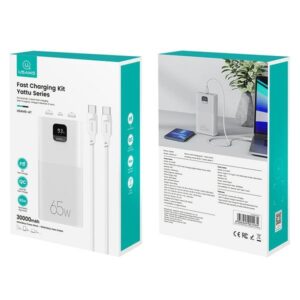 USAMS Powerbank PB68 30000mAh 65WQC3.0+PD Fast Charge + USB-C/USB-C cable 100W white ATXLOGTCT - Image 7