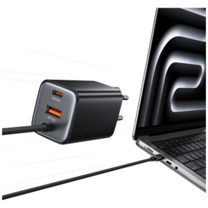 USAMS JC Series CC266 65W GaN Fast Charger 2xUSB-C 1xUSB-A juodos spalvos - Image 3
