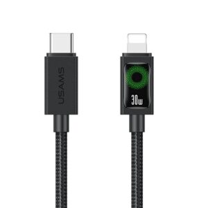 Cable USAMS U92 30W USB-C į Lightning 1.2m juodos spalvos