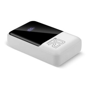 Išorinė baterija 10 000 mAh, 2× USB, 1× USB-C 22,5 W, QC4+, LCD ekranas, balta