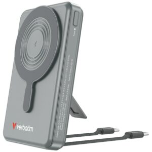 Powerbank Verbatim Charge n Go 10000mAh with stand Magnetic Wireless TFT display 2xUSB-C cable grey - Image 2