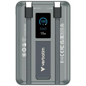 Powerbank Verbatim Charge n Go 10000mAh with stand Magnetic Wireless TFT display 2xUSB-C cable grey - Image 4