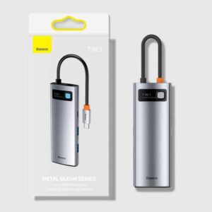 Baseus HUB Metal Gleam serijos 7-in-1 daugiafunkcis (Type-C į 2x USB 3.0, PD 100W / HDMI 4K 30Hz / RJ45 1Gbps, Type-C pagrindinis) pilkas (WKWG020113) - Image 3