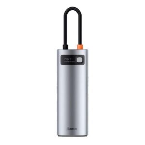 Baseus HUB Metal Gleam serijos 7-in-1 daugiafunkcis (Type-C į 2x USB 3.0, PD 100W / HDMI 4K 30Hz / RJ45 1Gbps, Type-C pagrindinis) pilkas (WKWG020113) - Image 5