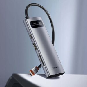 Baseus HUB Metal Gleam serijos 7-in-1 daugiafunkcis (Type-C į 2x USB 3.0, PD 100W / HDMI 4K 30Hz / RJ45 1Gbps, Type-C pagrindinis) pilkas (WKWG020113) - Image 7