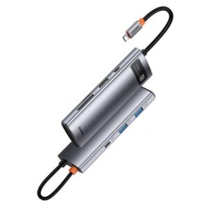 Baseus HUB Metal Gleam serijos 7-in-1 daugiafunkcis (Type-C į 2x USB 3.0, PD 100W / HDMI 4K 30Hz / RJ45 1Gbps, Type-C pagrindinis) pilkas (WKWG020113) - Image 8