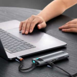 Baseus HUB Metal Gleam serijos 7-in-1 daugiafunkcis (Type-C į 2x USB 3.0, PD 100W / HDMI 4K 30Hz / RJ45 1Gbps, Type-C pagrindinis) pilkas (WKWG020113) - Image 9