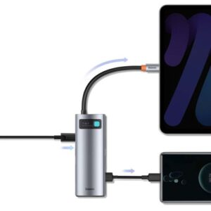 Baseus HUB Metal Gleam serijos 7-in-1 daugiafunkcis (Type-C į 2x USB 3.0, PD 100W / HDMI 4K 30Hz / RJ45 1Gbps, Type-C pagrindinis) pilkas (WKWG020113) - Image 10