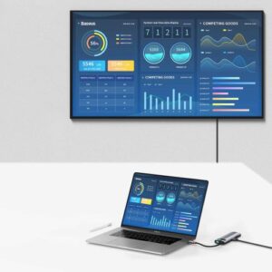 Baseus HUB Metal Gleam serijos 7-in-1 daugiafunkcis (Type-C į 2x USB 3.0, PD 100W / HDMI 4K 30Hz / RJ45 1Gbps, Type-C pagrindinis) pilkas (WKWG020113) - Image 11