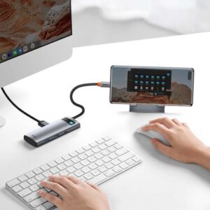 Baseus HUB Metal Gleam serijos 7-in-1 daugiafunkcis (Type-C į 2x USB 3.0, PD 100W / HDMI 4K 30Hz / RJ45 1Gbps, Type-C pagrindinis) pilkas (WKWG020113) - Image 14