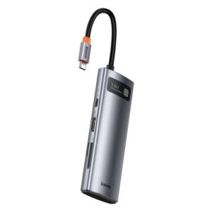 Baseus HUB Metal Gleam serijos 7-in-1 daugiafunkcis (Type-C į 2x USB 3.0, PD 100W / HDMI 4K 30Hz / RJ45 1Gbps, Type-C pagrindinis) pilkas (WKWG020113) - Image 15