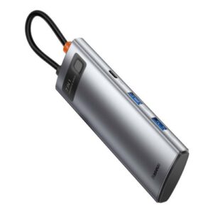 Baseus HUB Metal Gleam serijos 7-in-1 daugiafunkcis (Type-C į 2x USB 3.0, PD 100W / HDMI 4K 30Hz / RJ45 1Gbps, Type-C pagrindinis) pilkas (WKWG020113) - Image 21