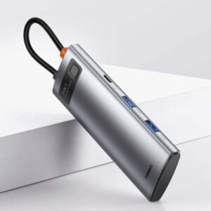 Baseus HUB Metal Gleam serijos 7-in-1 daugiafunkcis (Type-C į 2x USB 3.0, PD 100W / HDMI 4K 30Hz / RJ45 1Gbps, Type-C pagrindinis) pilkas (WKWG020113) - Image 23