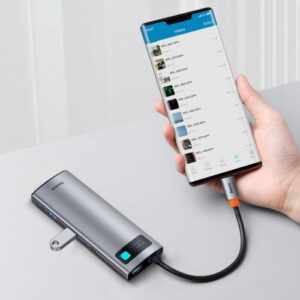 Baseus HUB Metal Gleam serijos 7-in-1 daugiafunkcis (Type-C į 2x USB 3.0, PD 100W / HDMI 4K 30Hz / RJ45 1Gbps, Type-C pagrindinis) pilkas (WKWG020113) - Image 24