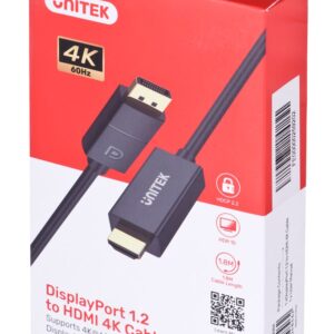 UNITEK KABELIS DisplayPort 1.2, HDMI, 4K@60HZ, 1,8M, V1608A - Image 3