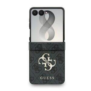 Guess PU 4G Metal Logo dėklas Samsung Galaxy Z Flip 8 pilkos spalvos