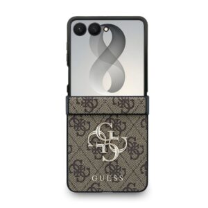 Guess PU 4G Metal Logo dėklas Samsung Galaxy Z Flip 8 rudos spalvos