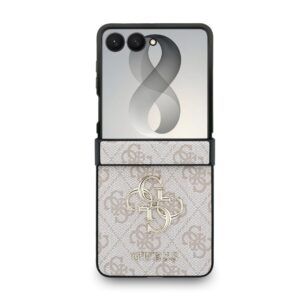 Guess PU 4G Metal Logo dėklas Samsung Galaxy Z Flip 8 rožinės spalvos