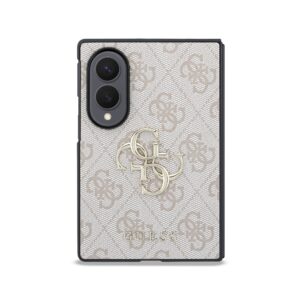 Guess PU 4G Metal Logo dėklas Samsung Galaxy Z Fold 8 rožinės spalvos