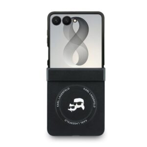 Karl Lagerfeld PU Karl and Choupette Heads Magnetic dėklas Samsung Galaxy Z Flip 8 juodos spalvos