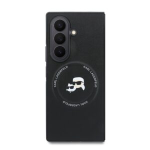 Karl Lagerfeld PU Karl and Choupette Heads Magnetic dėklas Samsung Galaxy Z Fold 8 Ultra juodos spalvos