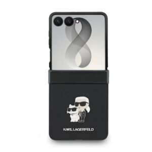 Karl Lagerfeld PU Saffiano Karl and Choupette dėklas Samsung Galaxy Z Flip 8 juodos spalvos