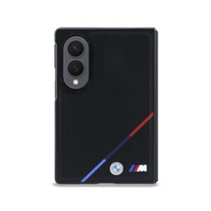BMW M PU Perforated Tricolor Stripe Magnetic dėklas Samsung Galaxy Z Fold 8 juodos spalvos