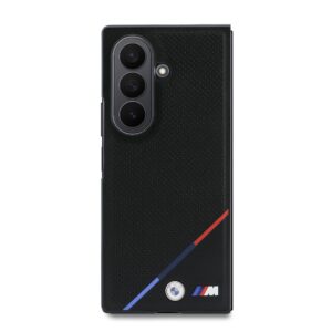 BMW M PU Perforated Tricolor Stripe Magnetic dėklas Samsung Galaxy Z Fold 8 Ultra juodos spalvos