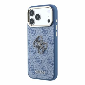 Guess PU 4G Resin Metal Logo Dėklas Apple iPhone 18 Pro Blue