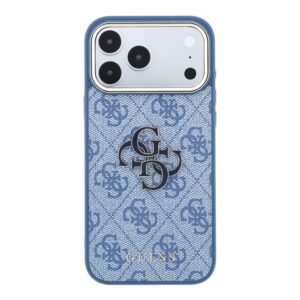 Guess PU 4G Resin Metal Logo Dėklas Apple iPhone 18 Pro Blue - Image 2