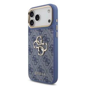 Guess PU Leather 4G Metal Logo Gold Frame Dėklas iPhone 18 Pro Max Blue